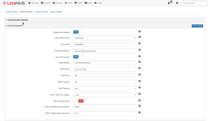 mail transport settings